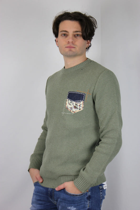 Maglione occhio di pernice pesto patchwork V2 - Seipuntozerostore