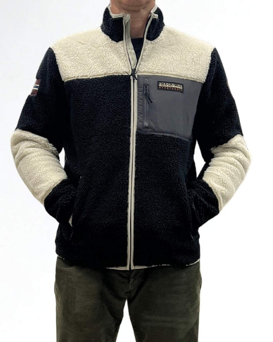 Felpa in Pile senza Cappuccio con Zip Yupik Giacca multicolor nero panna Napapijri - Seipuntozerostore