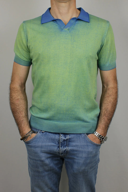 Polo derby doppia tintura lime azzurro Berna - Seipuntozerostore