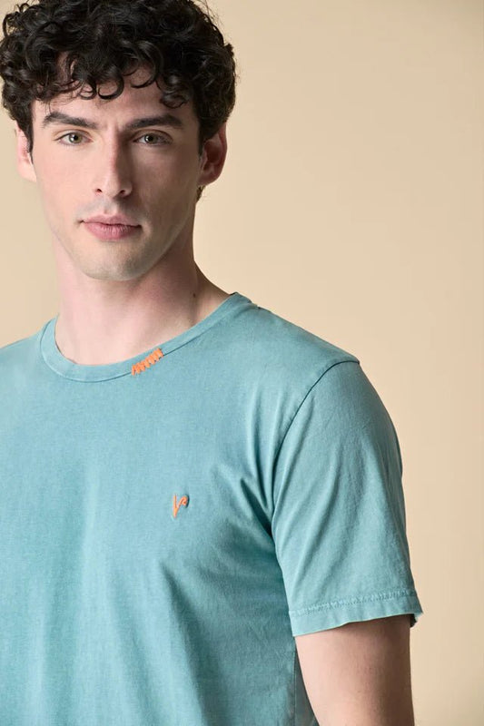 T-Shirt tinto capo marmorizzato Ottanio con Ricami a Contrasto V2 - Seipuntozerostore