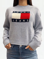 Pullover relaxed fit mélange con bandiera Vintage Iris Tommy Jeans - Seipuntozerostore