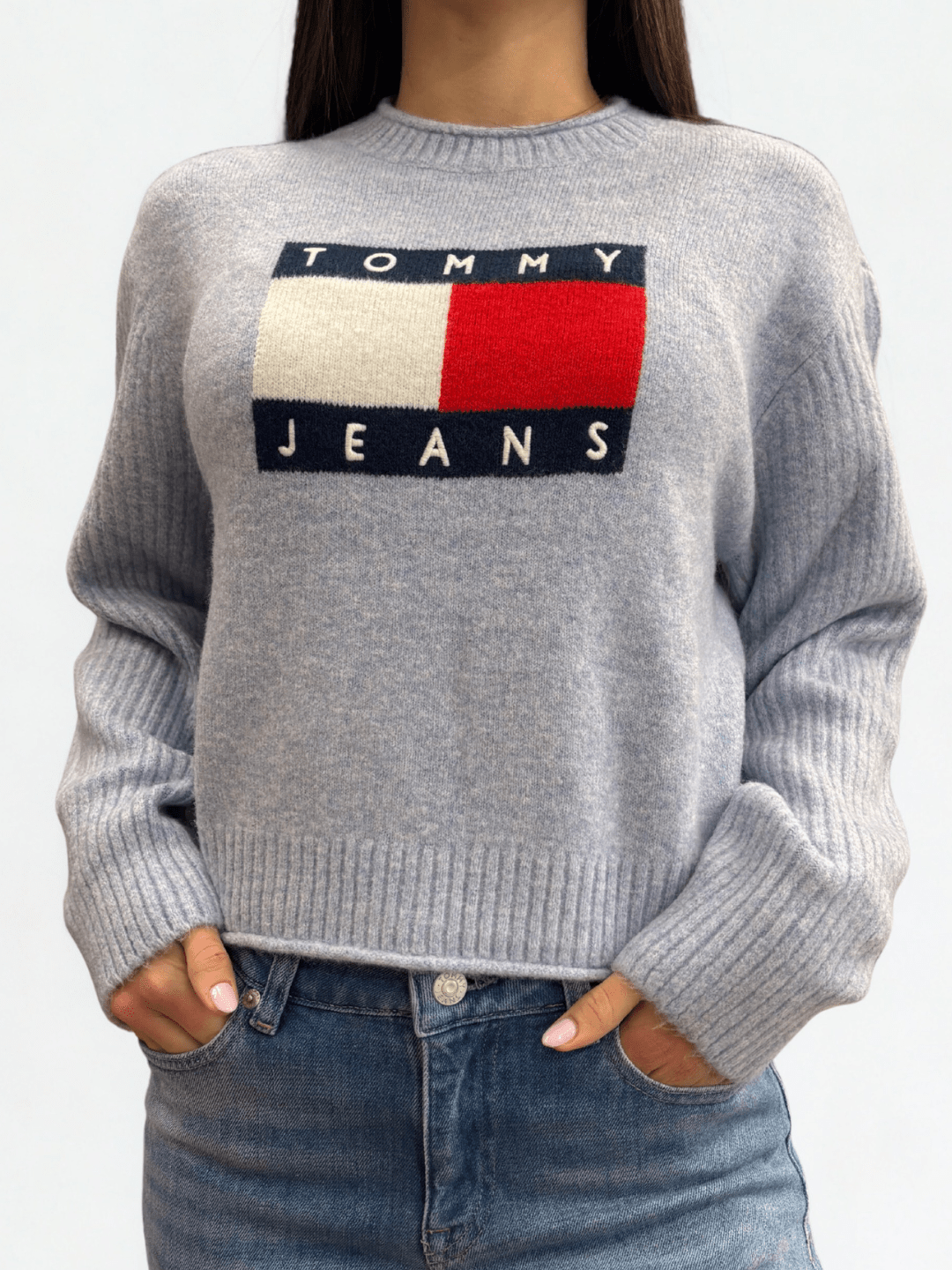 Pullover relaxed fit mélange con bandiera Vintage Iris Tommy Jeans - Seipuntozerostore