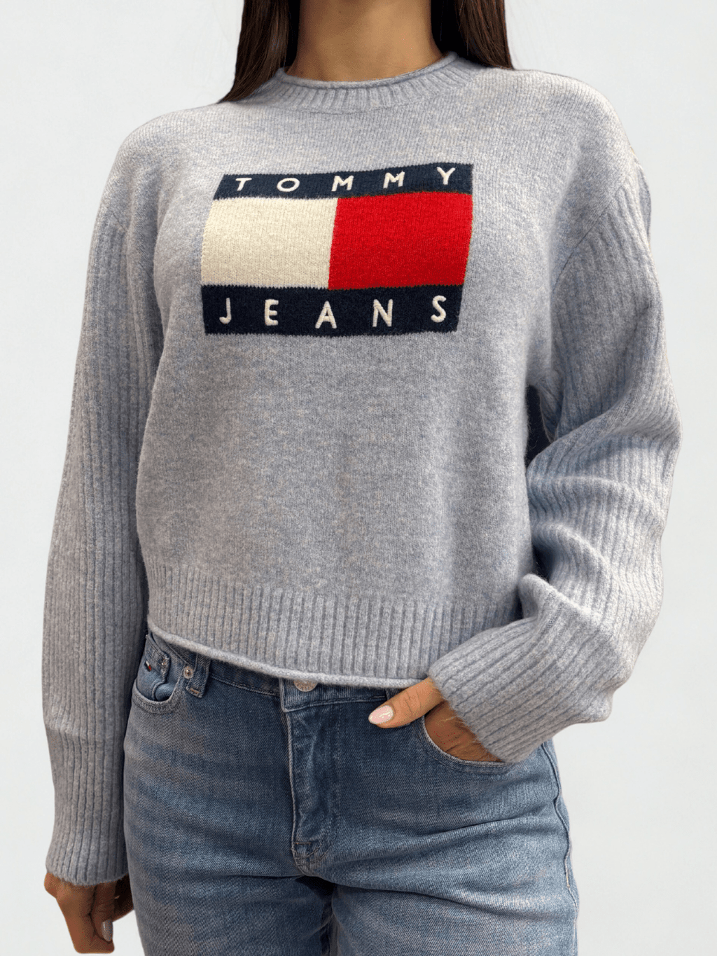 Pullover relaxed fit mélange con bandiera Vintage Iris Tommy Jeans - Seipuntozerostore