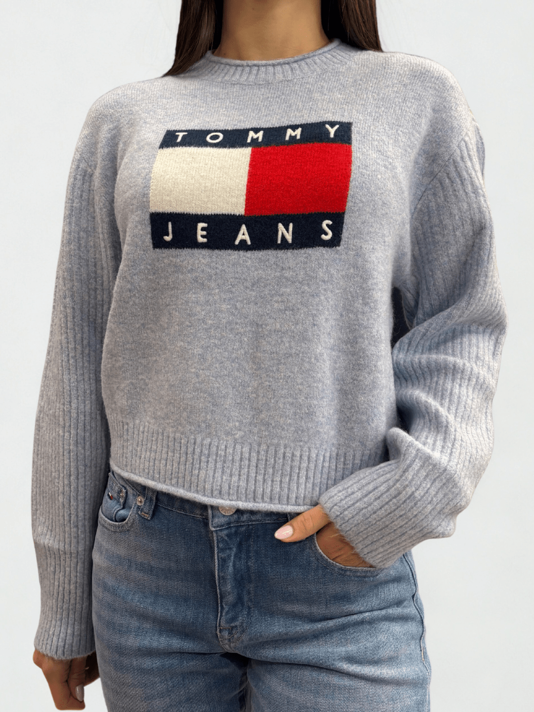 Pullover relaxed fit mélange con bandiera Vintage Iris Tommy Jeans - Seipuntozerostore
