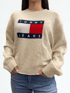 Pullover relaxed fit mélange con bandiera Panna Tommy Jeans - Seipuntozerostore