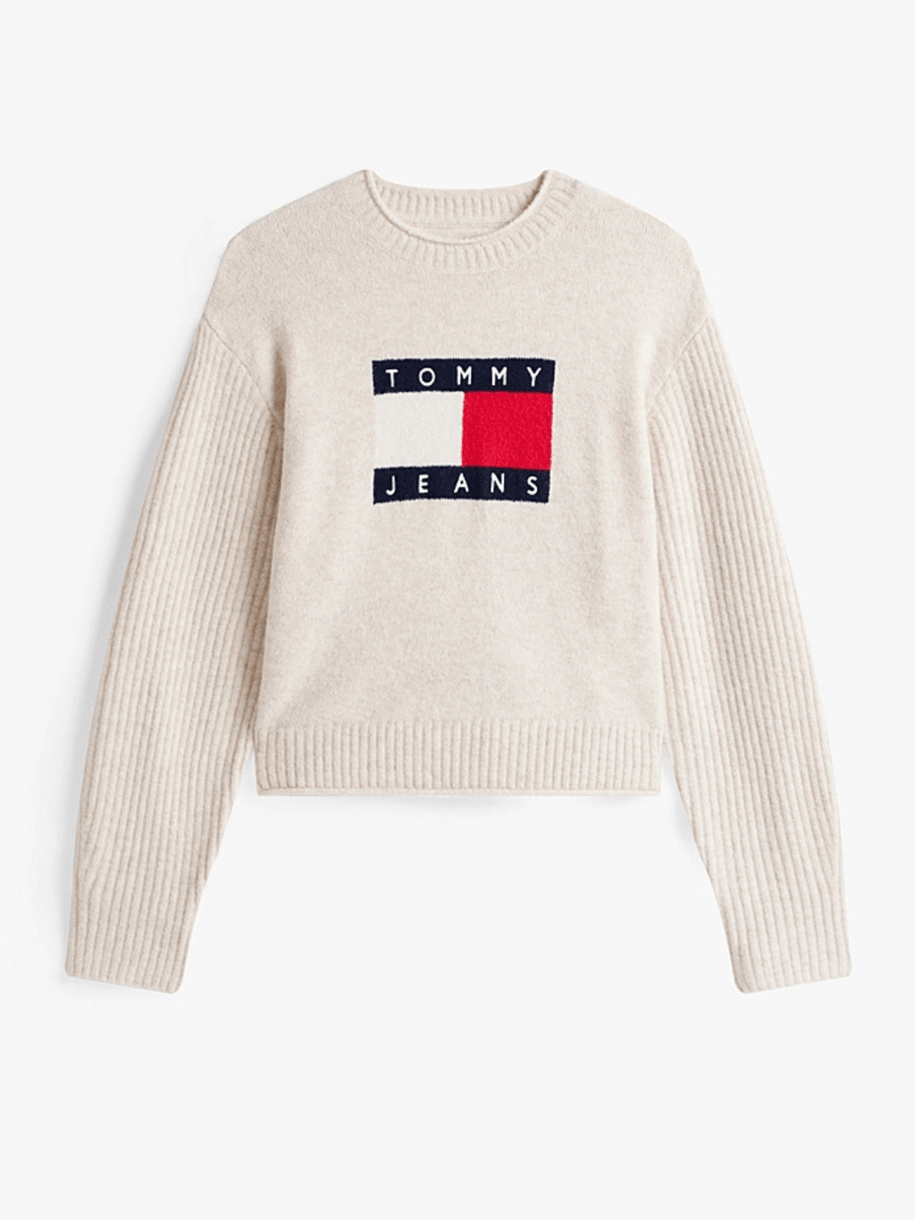 Pullover relaxed fit mélange con bandiera Panna Tommy Jeans - Seipuntozerostore
