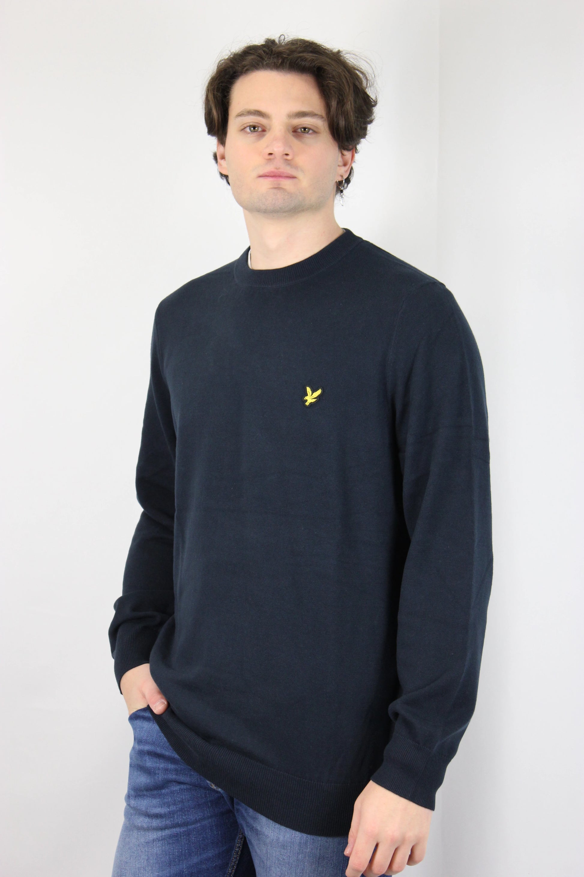 Maglione girocollo in cotone Verde Blu Dark Navy Lyle & Scott - Seipuntozerostore