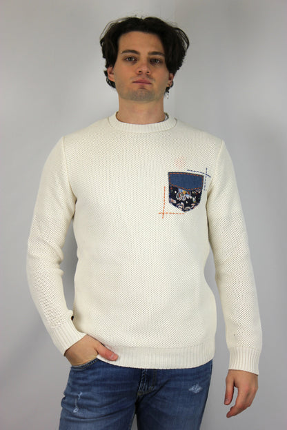 Maglione occhio di pernice panna patchwork V2 - Seipuntozerostore