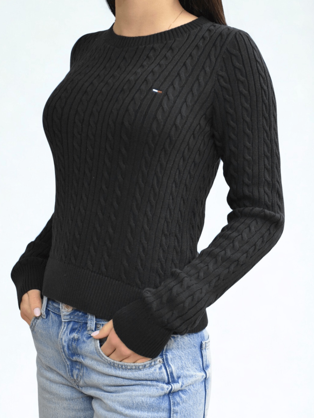 Pullover slim fit in maglia intrecciata nero Tommy Jeans - Seipuntozerostore