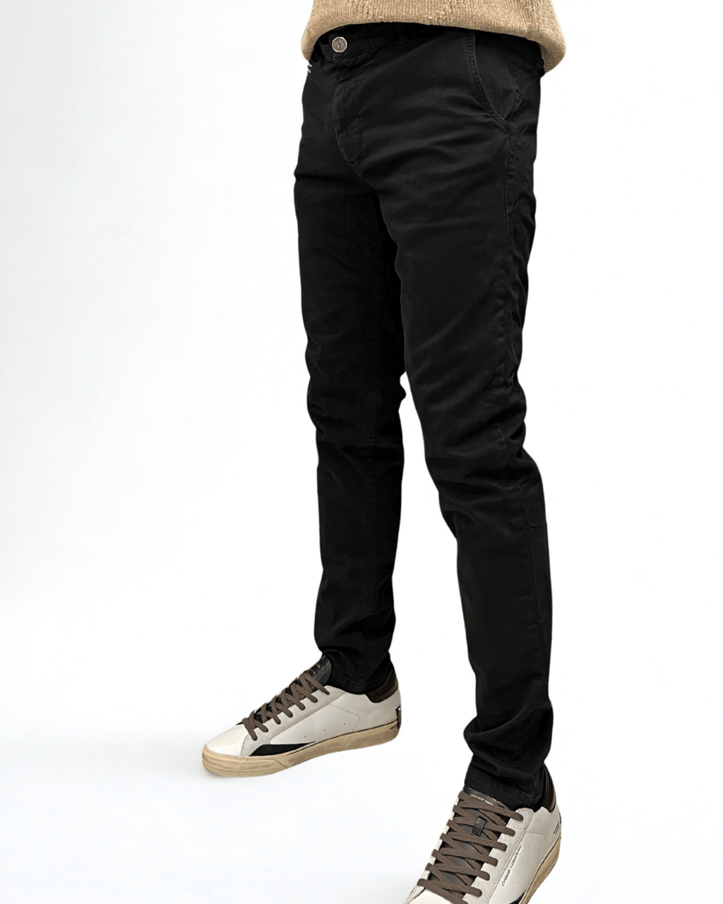 Pantalone nero chino in cotone con salpa in tessuto V2 Brand - Seipuntozerostore