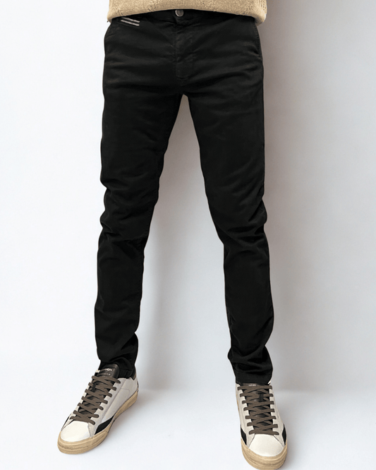 Pantalone nero chino in cotone con salpa in tessuto V2 Brand - Seipuntozerostore