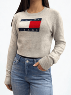 Pullover slim fit con paillettes e bandiera grigio Tommy Jeans - Seipuntozerostore