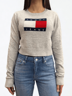 Pullover slim fit con paillettes e bandiera grigio Tommy Jeans - Seipuntozerostore