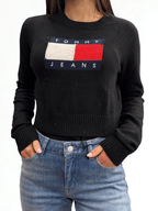 Pullover slim fit con paillettes e bandiera nero Tommy Jeans - Seipuntozerostore