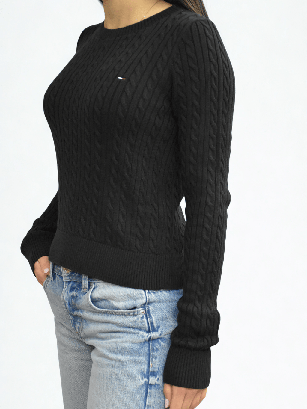 Pullover slim fit in maglia intrecciata nero Tommy Jeans - Seipuntozerostore