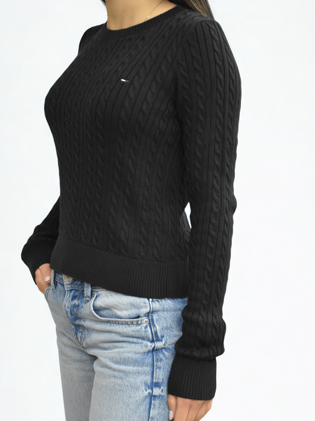 Pullover slim fit in maglia intrecciata nero Tommy Jeans - Seipuntozerostore