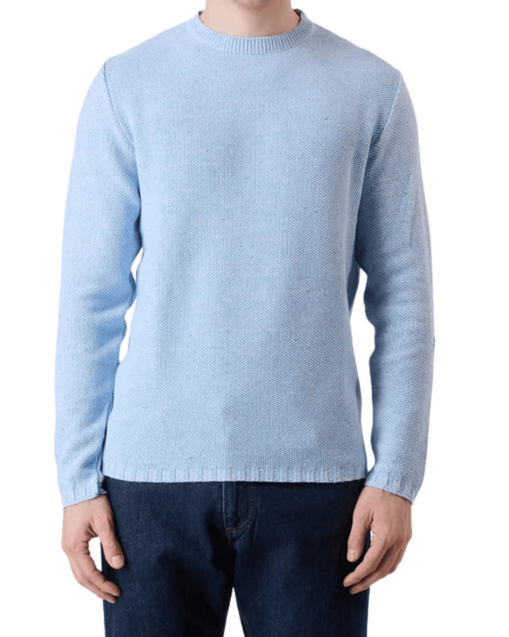 Maglione azzurro con toppe ricamate in tessuto V2 - Seipuntozerostore