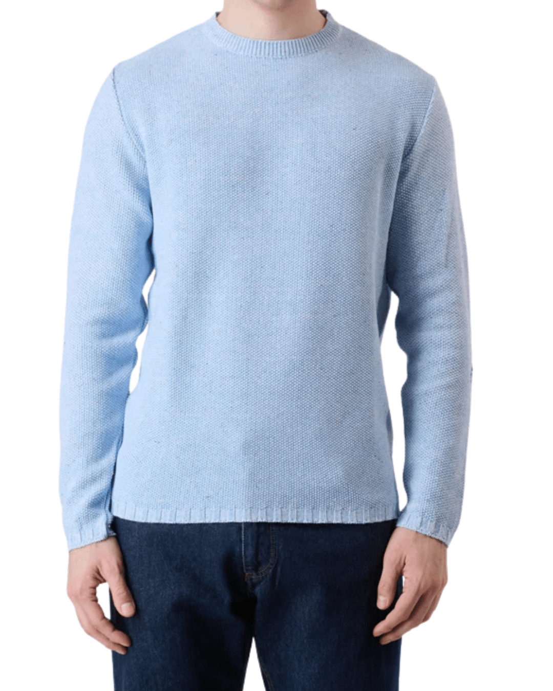 Maglione azzurro con toppe ricamate in tessuto V2 - Seipuntozerostore
