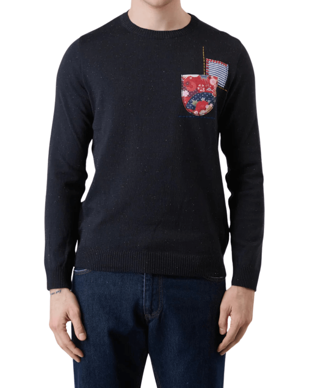 Maglione bottonato blu con taschino ricamato in tessuto V2 - Seipuntozerostore