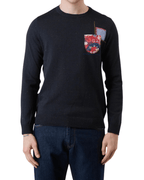 Maglione bottonato blu con taschino ricamato in tessuto V2 - Seipuntozerostore