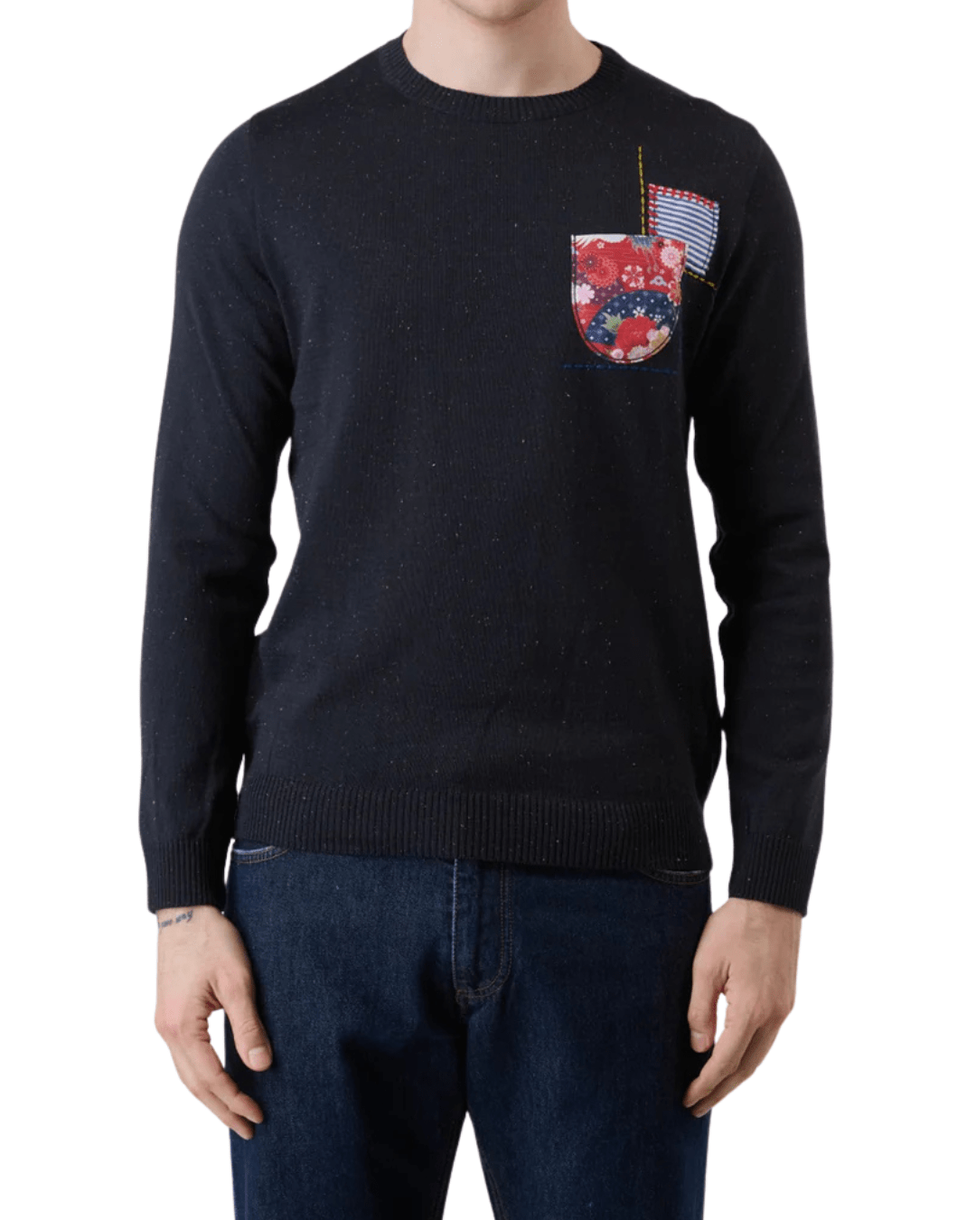 Maglione bottonato blu con taschino ricamato in tessuto V2 - Seipuntozerostore