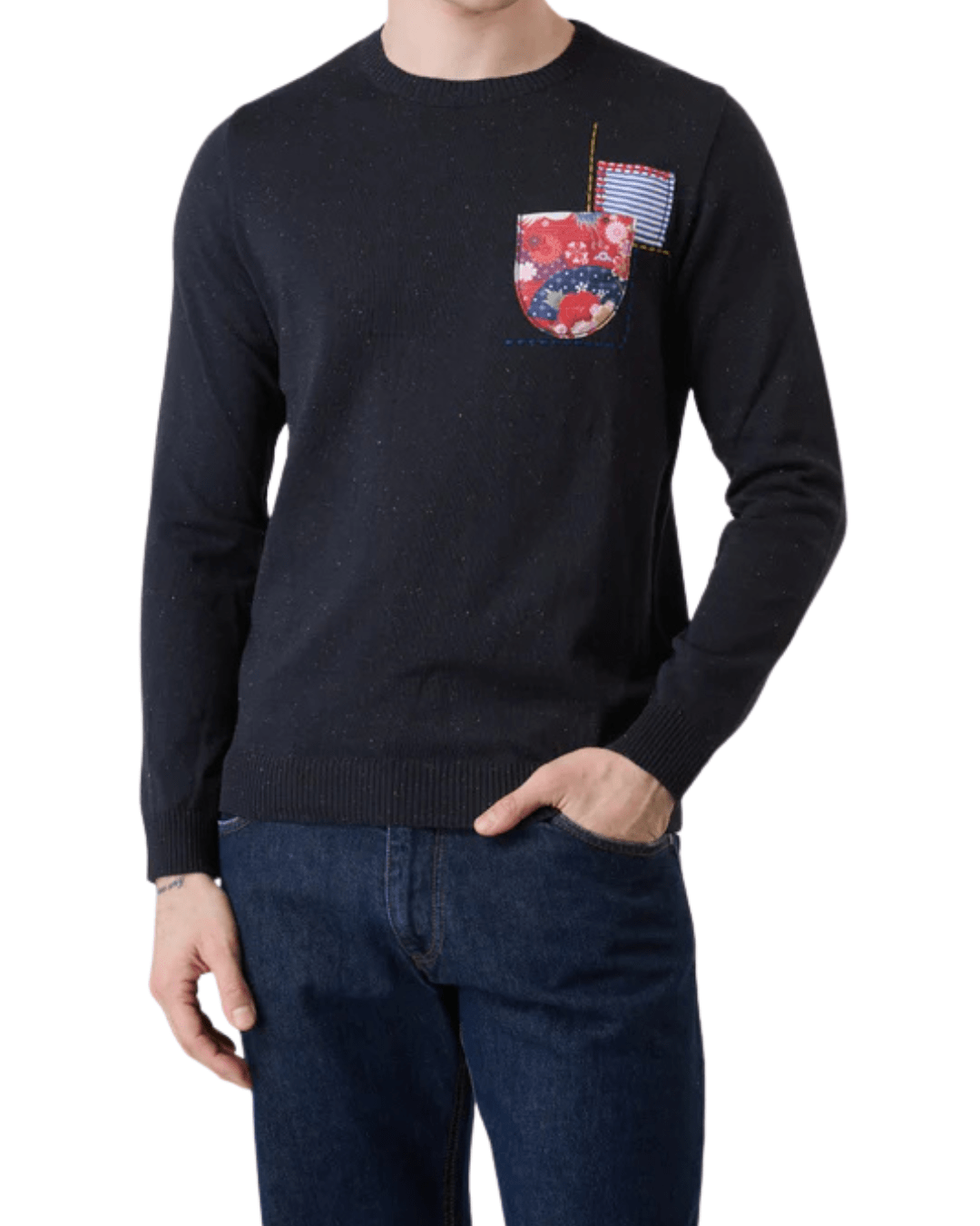Maglione bottonato blu con taschino ricamato in tessuto V2 - Seipuntozerostore