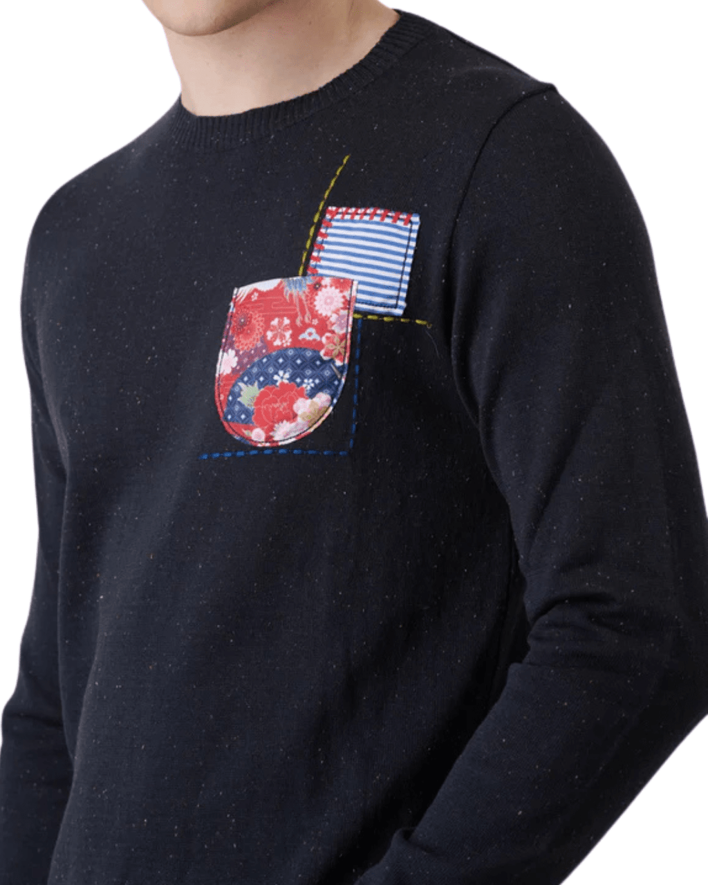 Maglione bottonato blu con taschino ricamato in tessuto V2 - Seipuntozerostore