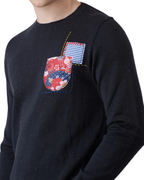 Maglione bottonato blu con taschino ricamato in tessuto V2 - Seipuntozerostore