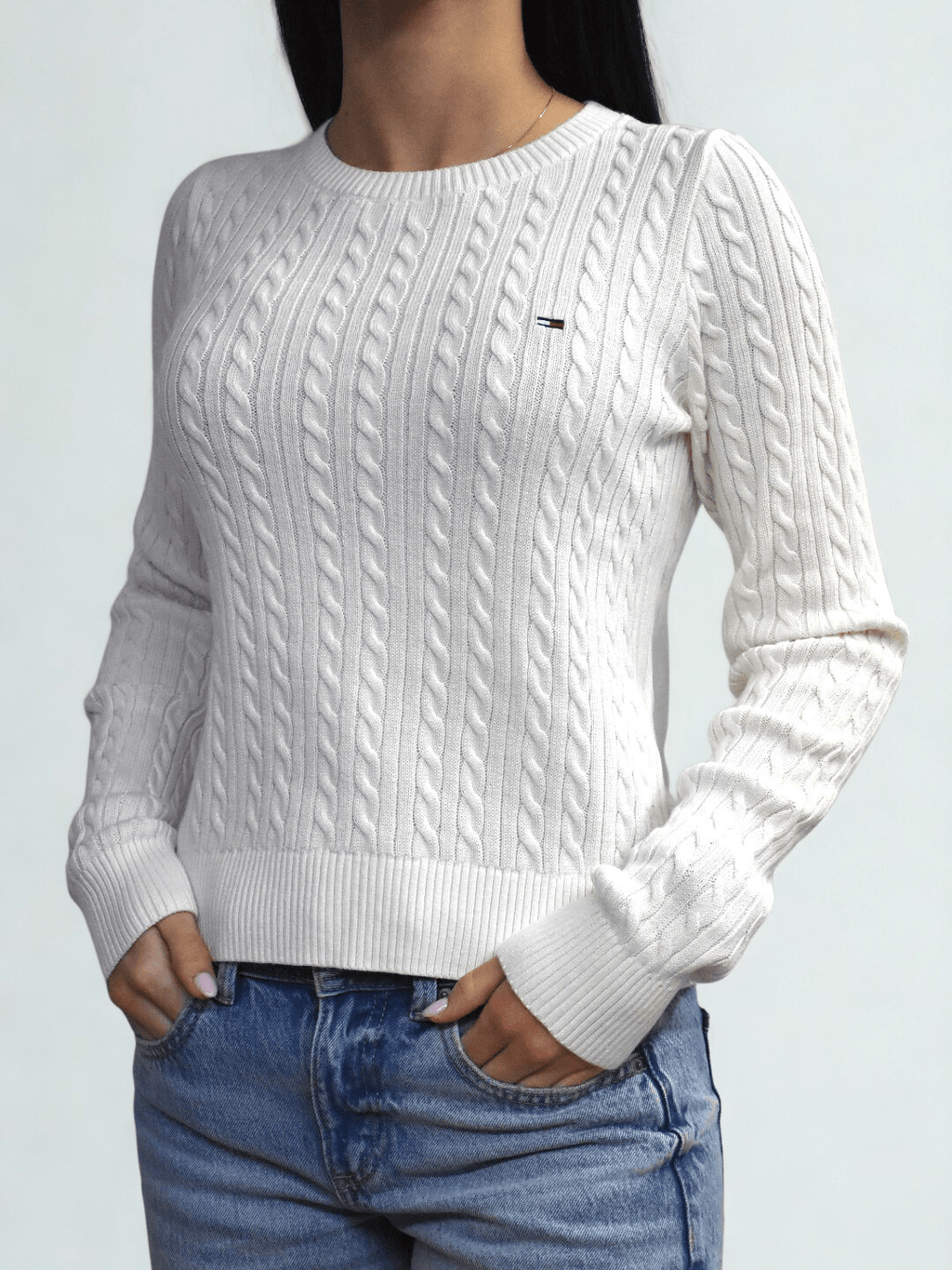 Pullover slim fit in maglia intrecciata bianco Tommy Jeans - Seipuntozerostore