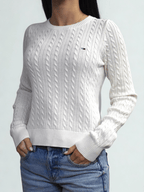 Pullover slim fit in maglia intrecciata bianco Tommy Jeans - Seipuntozerostore