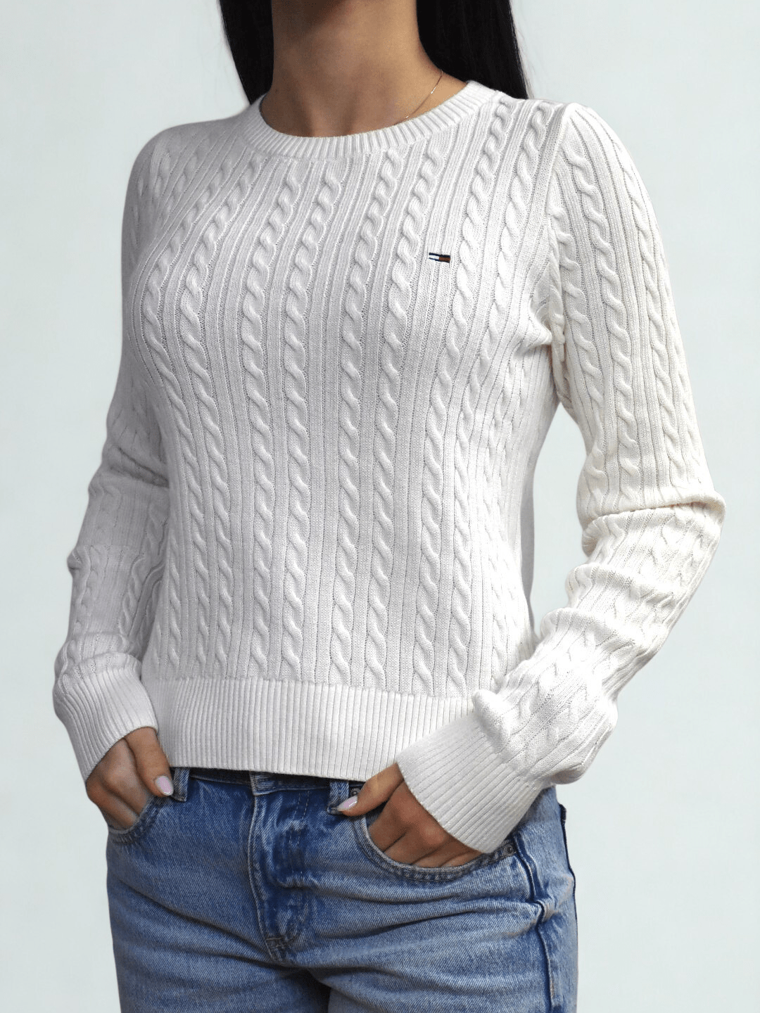 Pullover slim fit in maglia intrecciata bianco Tommy Jeans - Seipuntozerostore