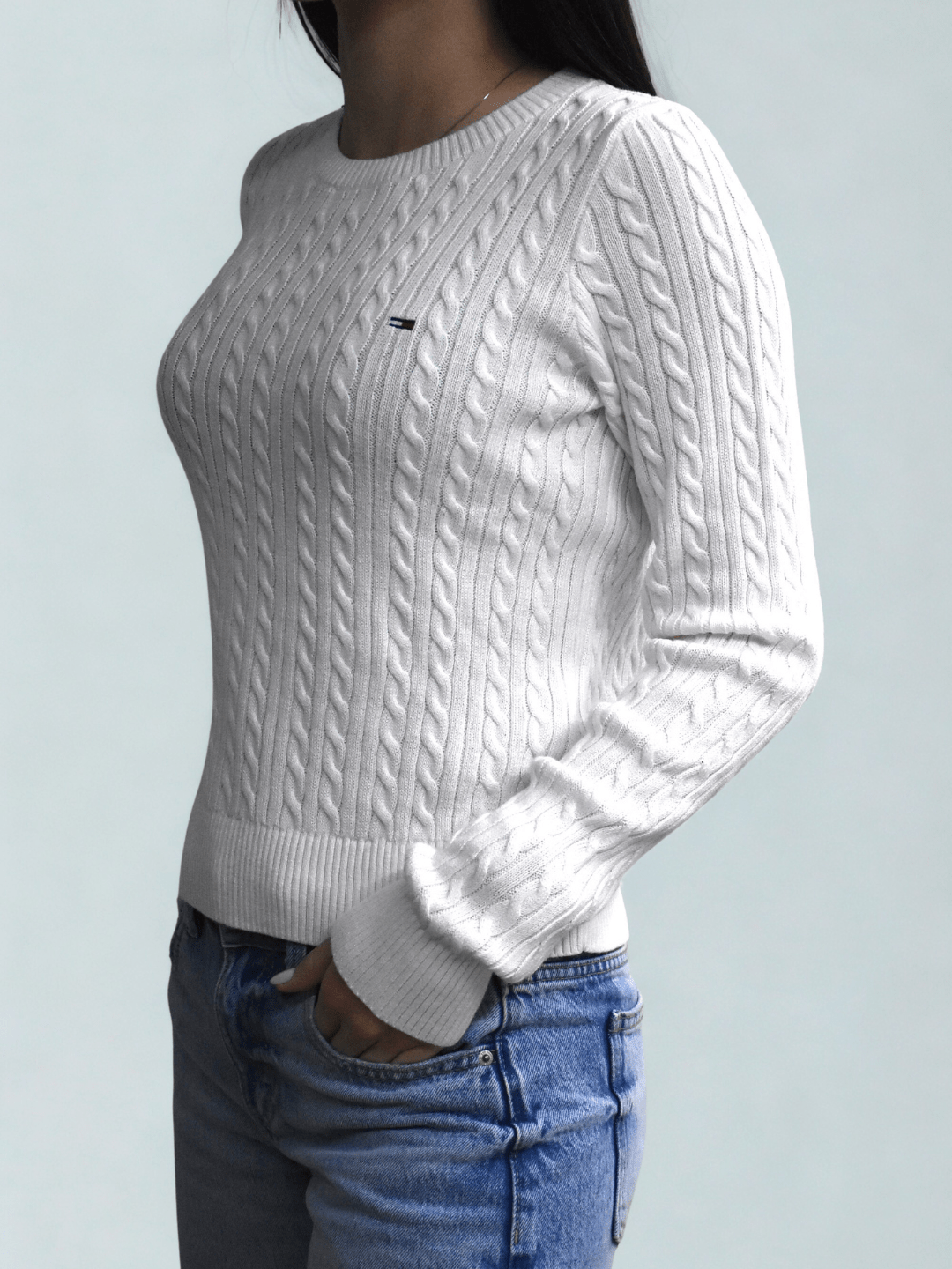 Pullover slim fit in maglia intrecciata bianco Tommy Jeans - Seipuntozerostore