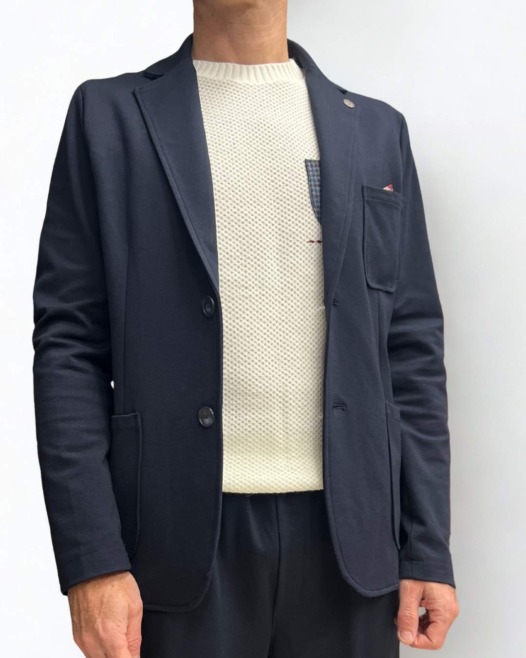 Giacca Monopetto Sartoriale Blu con interni e pochette in tessuto V2 - Seipuntozerostore