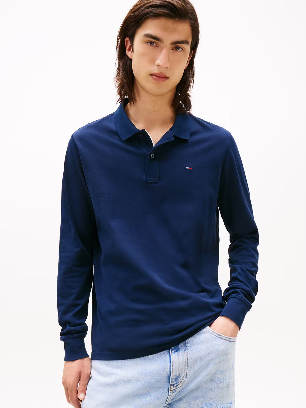 Polo Slim Placket Polo LS EXT Blu Tommy Jeans