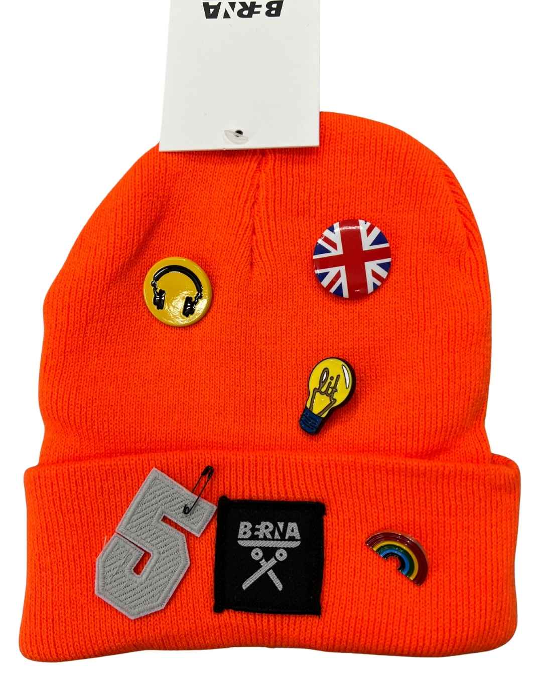 Berretto liscio arancio fluo con spille personalizzabile Berna - Seipuntozerostore