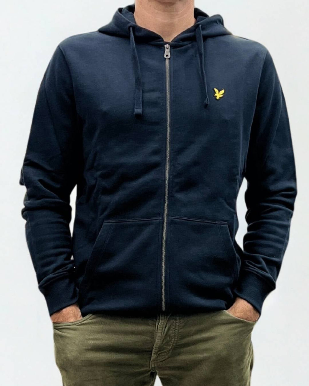Felpa con cappuccio e zip intera in cotone Loopback Blu Navy Lyle & Scott - Seipuntozerostore