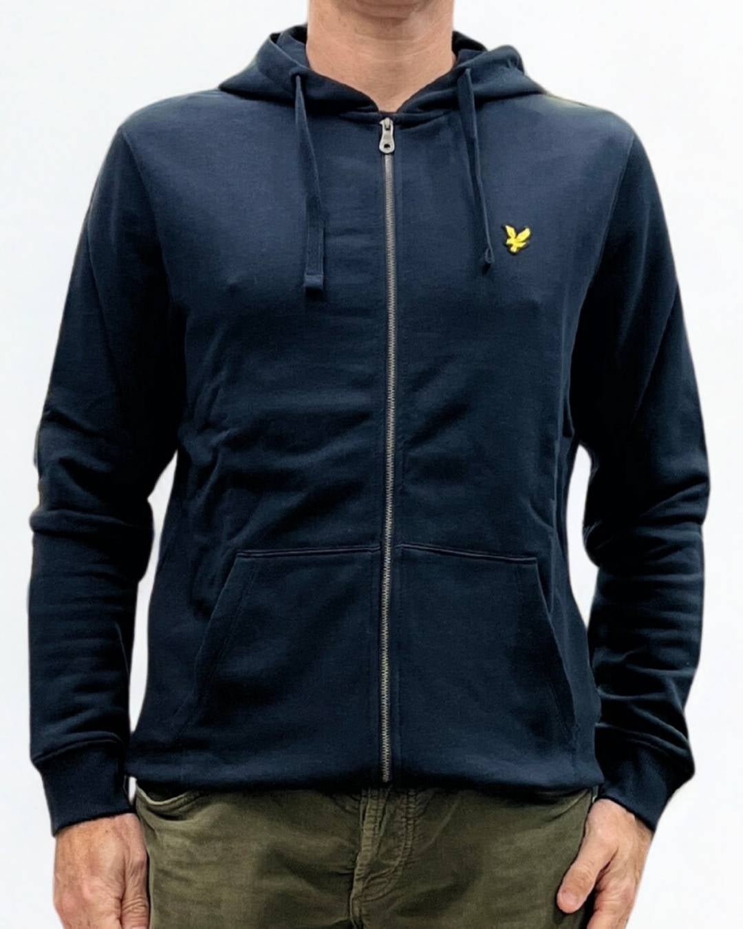 Felpa con cappuccio e zip intera in cotone Loopback Blu Navy Lyle & Scott - Seipuntozerostore