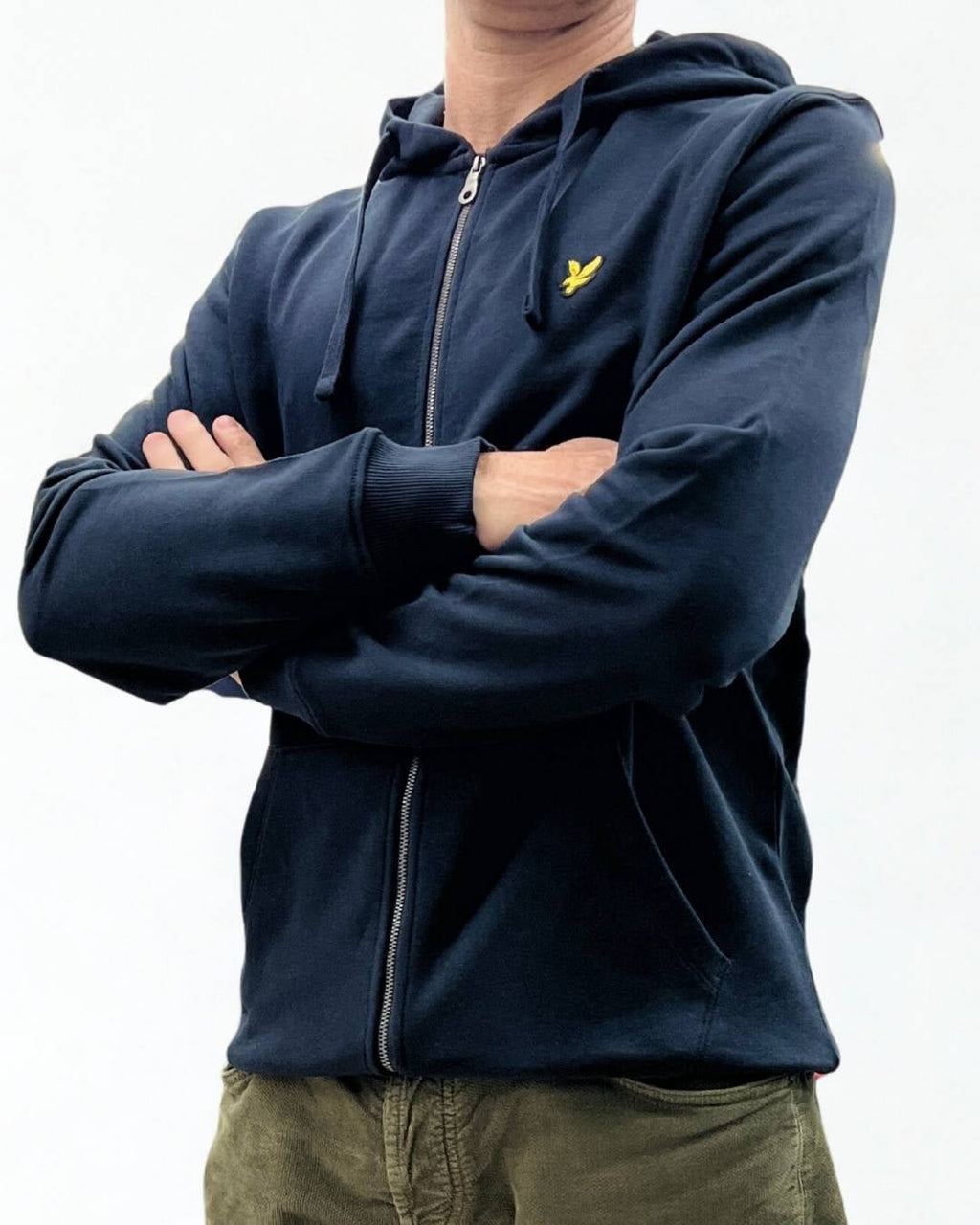 Felpa con cappuccio e zip intera in cotone Loopback Blu Navy Lyle & Scott - Seipuntozerostore