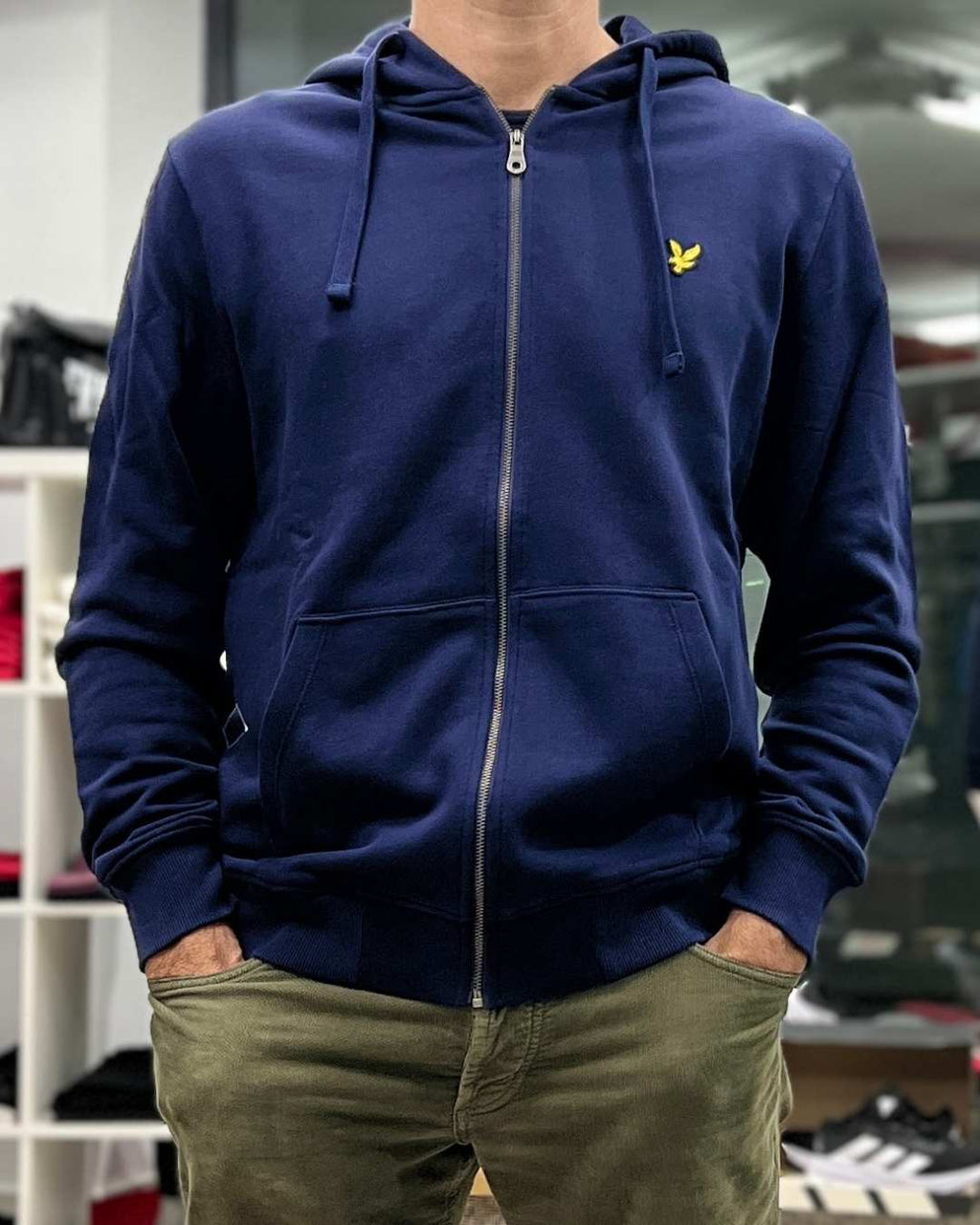 Felpa con cappuccio e zip intera in cotone Loopback Blu Lyle & Scott - Seipuntozerostore