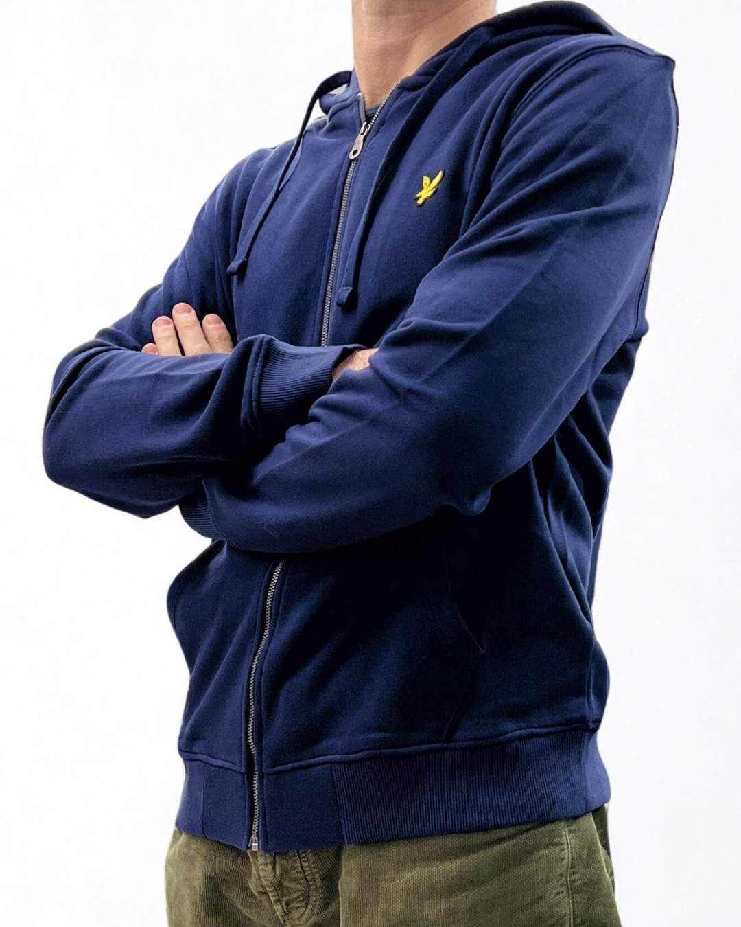 Felpa con cappuccio e zip intera in cotone Loopback Blu Lyle & Scott - Seipuntozerostore