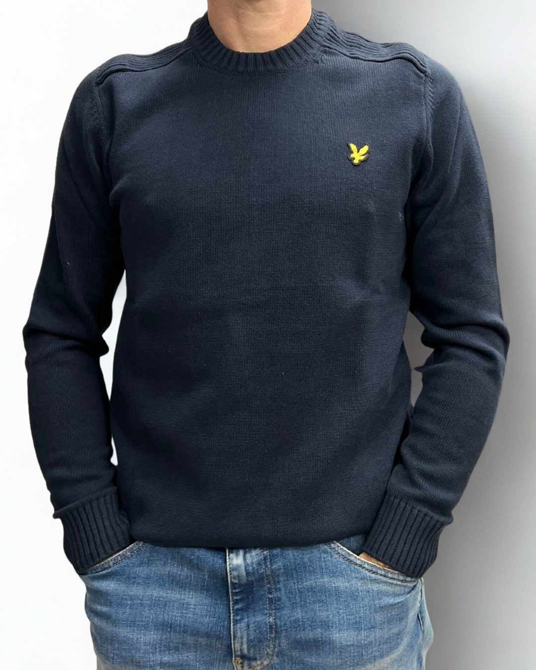 Maglione Cotone Shoulder Detail Crew Neck Blu Navy Lyle & Scott - Seipuntozerostore