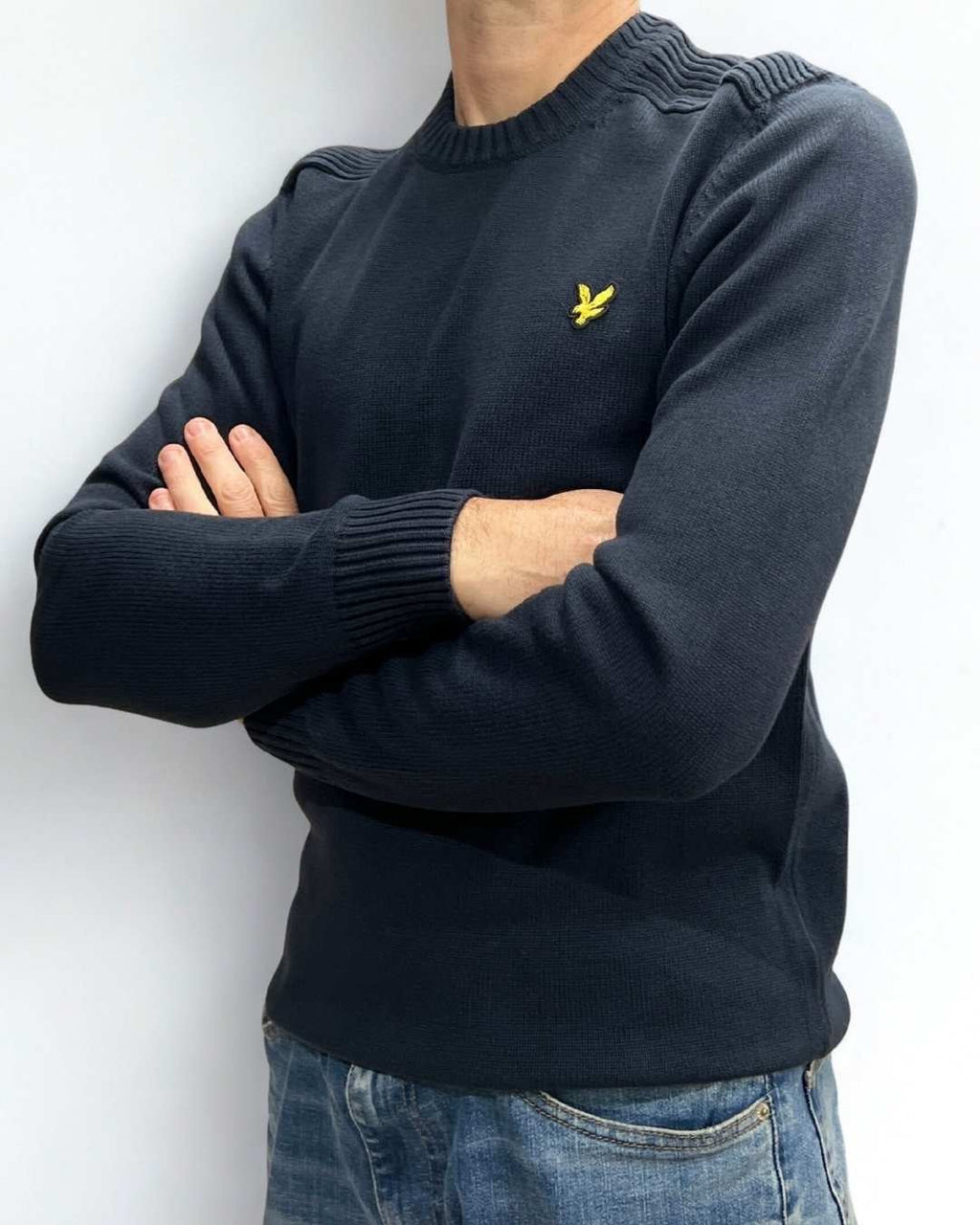 Maglione Cotone Shoulder Detail Crew Neck Blu Navy Lyle & Scott - Seipuntozerostore
