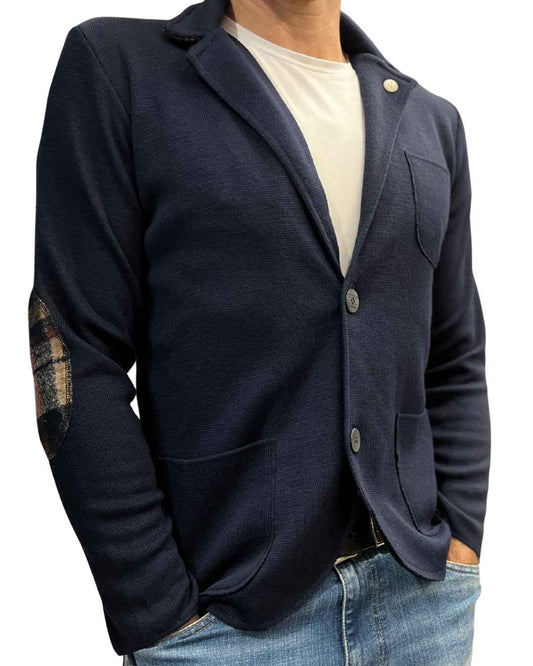 Giacca Monopetto Blu con interno collo, toppe e pochette in tessuto V2 - Seipuntozerostore