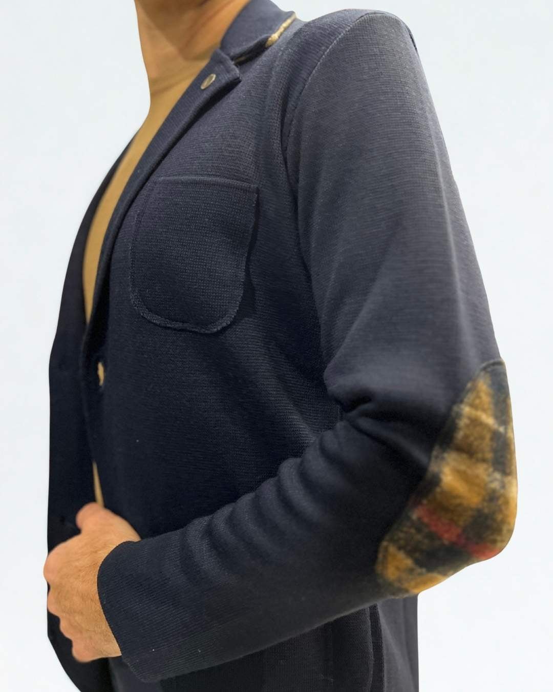 Giacca Monopetto Blu con interno collo, toppe e pochette in tessuto V2 - Seipuntozerostore