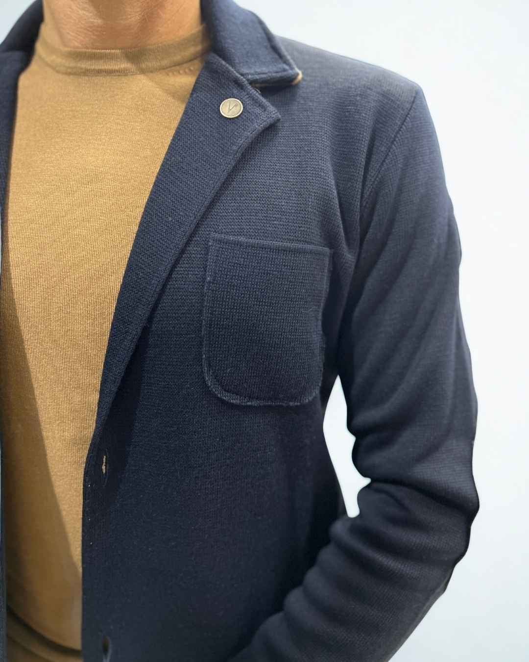 Giacca Monopetto Blu con interno collo, toppe e pochette in tessuto V2 - Seipuntozerostore