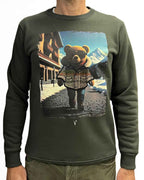 Felpa Girocollo Verde Militare con stampa Teddy e ricamo in tessuto V2 - Seipuntozerostore