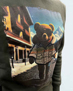 Felpa Girocollo Verde Militare con stampa Teddy e ricamo in tessuto V2 - Seipuntozerostore