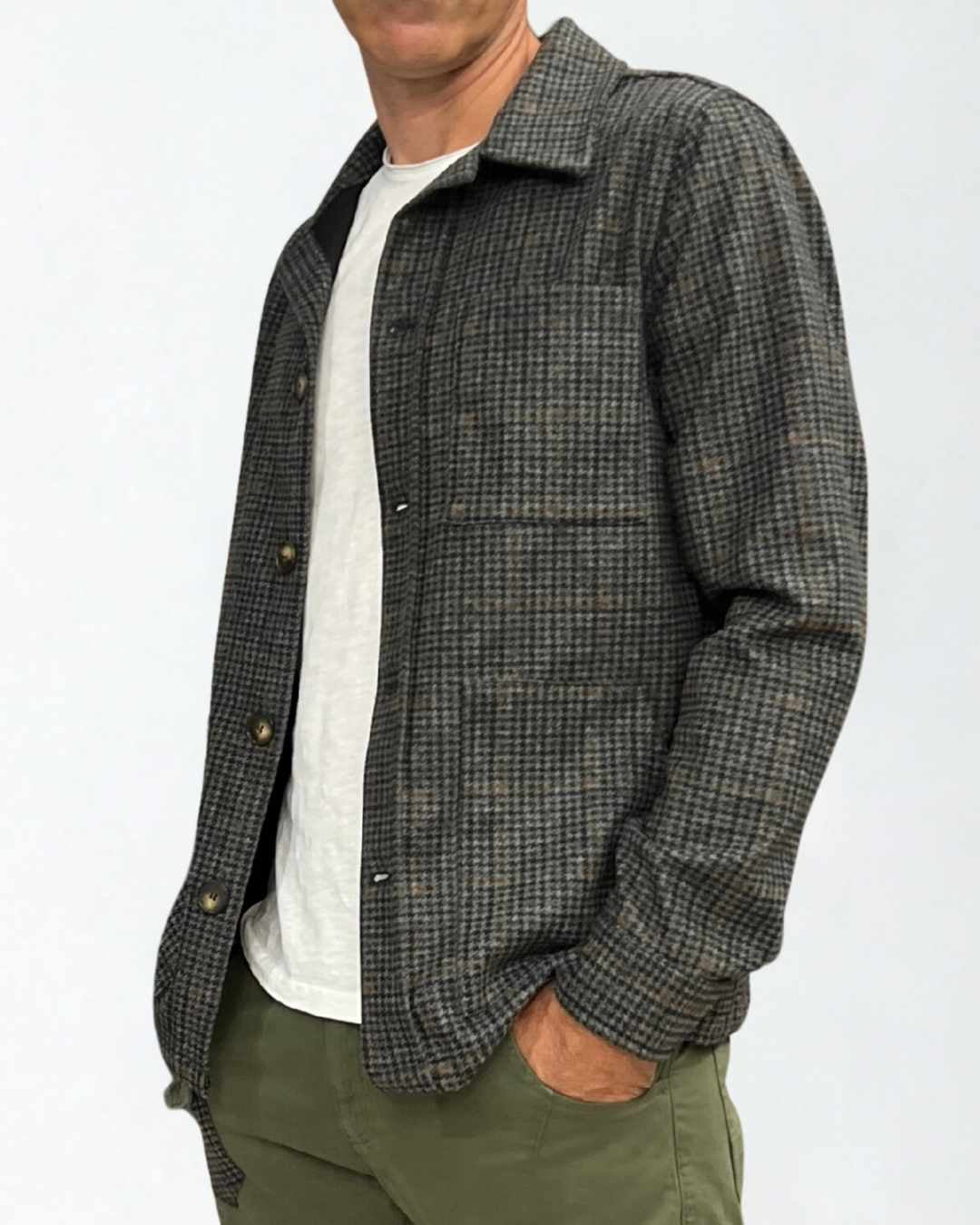 Giacca Sahariana Sartoriale Pied de Poule Verde Militare con interni in tessuto V2 - Seipuntozerostore