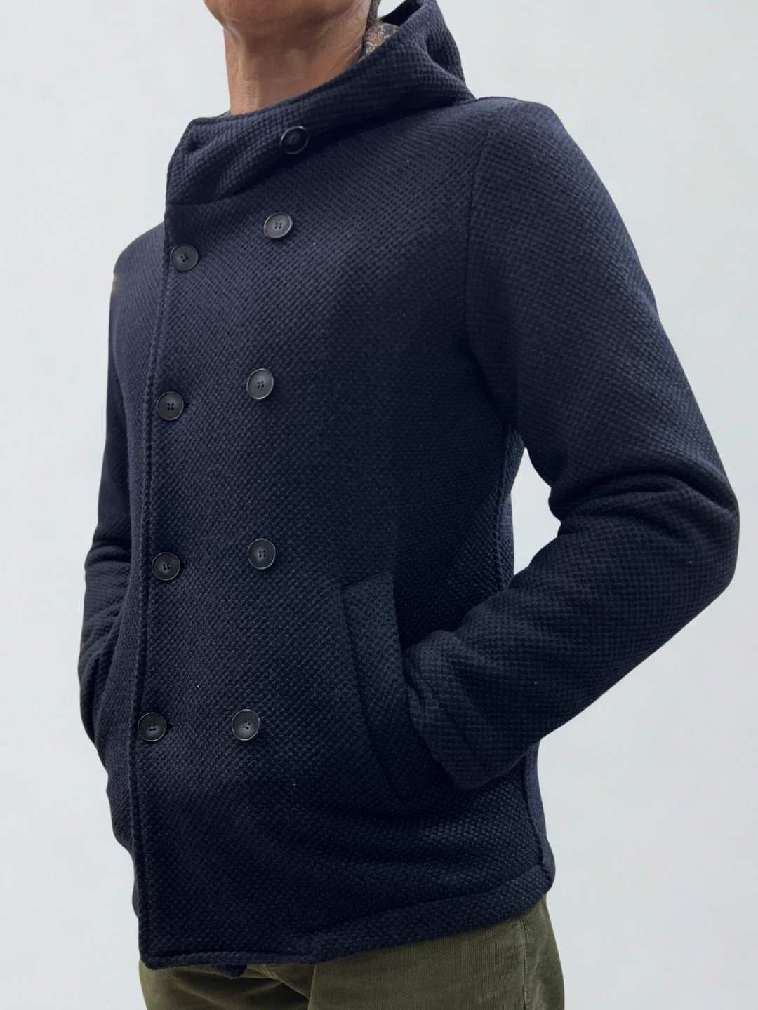 Peacot Doppiopetto punto riso Blu con fodera interna in Tessuto V2 - Seipuntozerostore