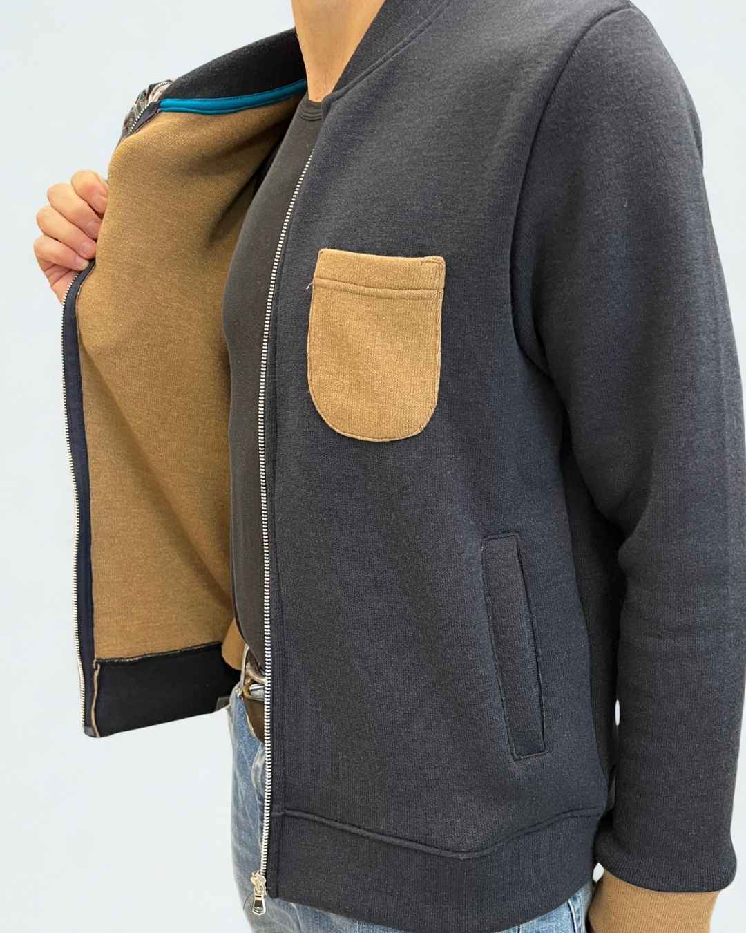 Felpa Bomber Zip Double Blu - Seipuntozerostore